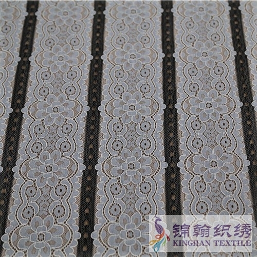 KHLF3018 Blue Black Two-tone Floral Corded Lace Fabric