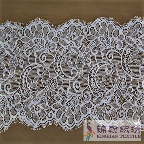KHLT1004 26cm White Floral Eyelash Chantilly Lace Trim