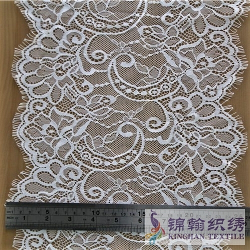 KHLT1004 26cm White Floral Eyelash Chantilly Lace Trim