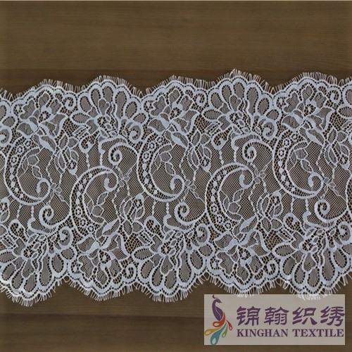 KHLT1004 26cm White Floral Eyelash Chantilly Lace Trim