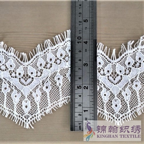 KHLT3001 8cm White Wave Eyelash Corded Chantilly Lace Trim