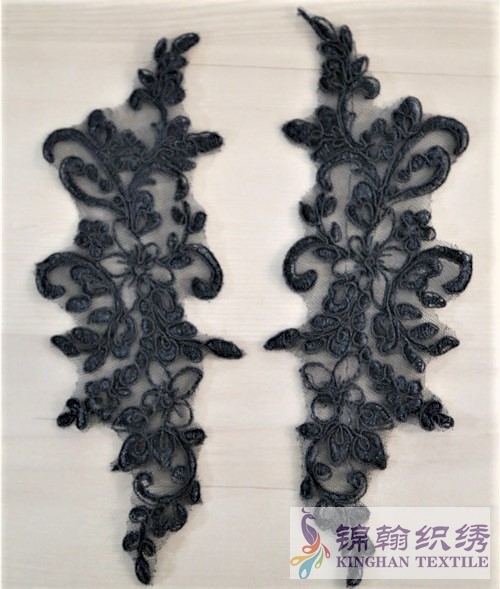 KHLA1026 Black Chantilly Lace Applique