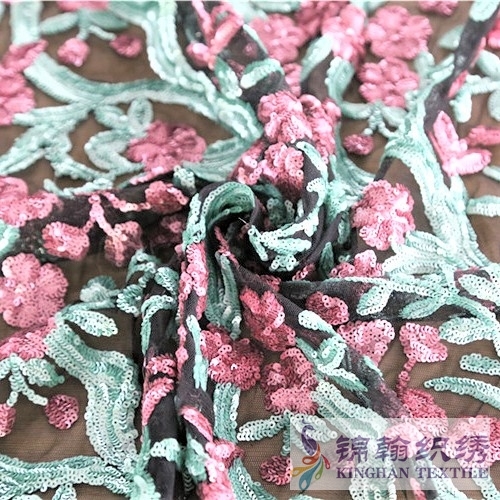 KHSF1010 3mm Red Blue two-tone Tree Flower Sequins Fabric