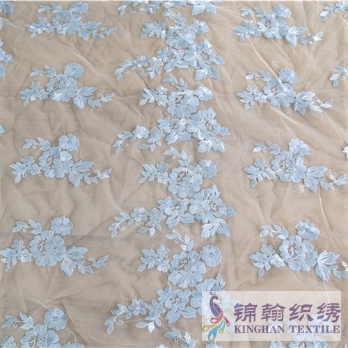 KHSF1025 3mm Blue Flower Sequins Fabric