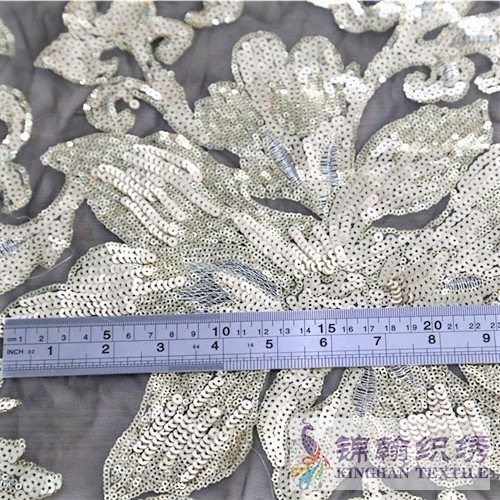 KHSF1020 3+5mm Gold Large Flower Sequins Fabric