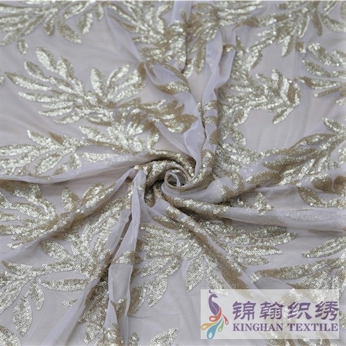 KHSF1018 3mm Gold Glitter Tree Flower Sequins Fabric