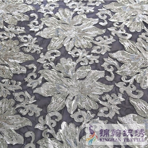 KHSF1020 3+5mm Gold Large Flower Sequins Fabric