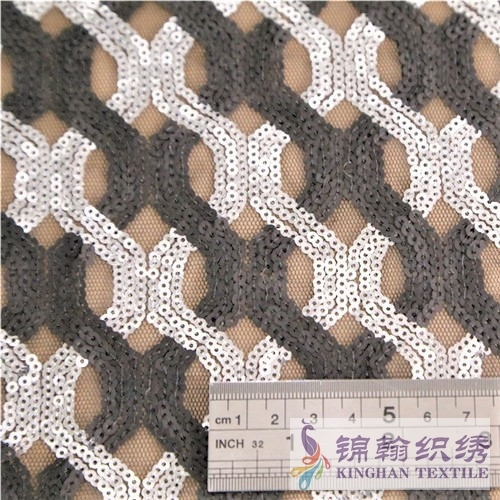 KHSF1014 3mm Black Silver Geometric Sequins Fabric