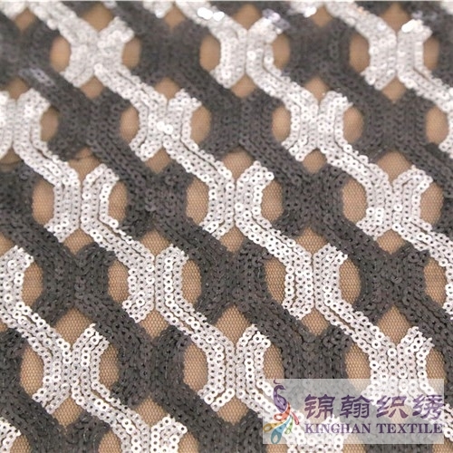 KHSF1014 3mm Black Silver Geometric Sequins Fabric