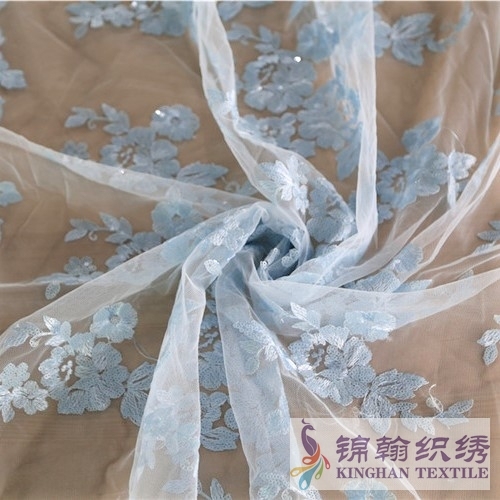 KHSF1025 3mm Blue Flower Sequins Fabric