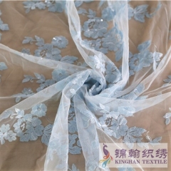 KHSF1025 3mm Blue Flower Sequins Fabric