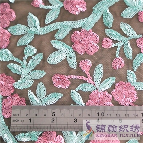 KHSF1010 3mm Red Blue two-tone Tree Flower Sequins Fabric