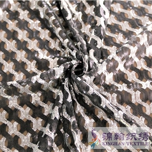 KHSF1014 3mm Black Silver Geometric Sequins Fabric
