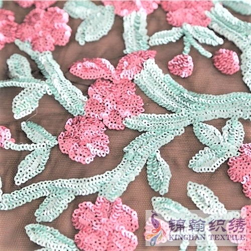 KHSF1010 3mm Red Blue two-tone Tree Flower Sequins Fabric