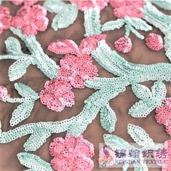 KHSF1010 3mm Red Blue two-tone Tree Flower Sequins Fabric