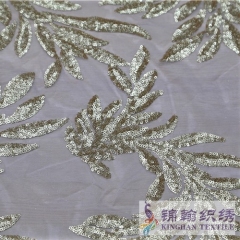 KHSF1018 3mm Gold Glitter Tree Flower Sequins Fabric