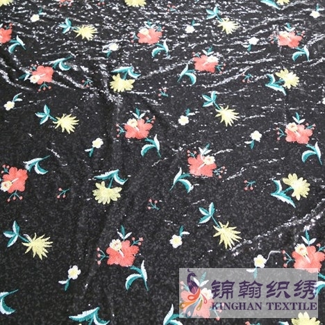 KHSF1017 3mm Black Colorful Flower Sequins Fabric