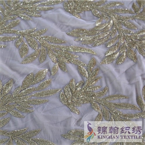 KHSF1018 3mm Gold Glitter Tree Flower Sequins Fabric