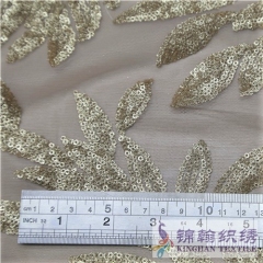 KHSF1018 3mm Gold Glitter Tree Flower Sequins Fabric
