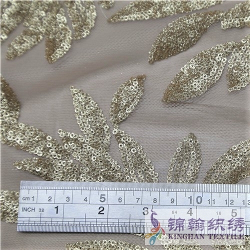 KHSF1018 3mm Gold Glitter Tree Flower Sequins Fabric