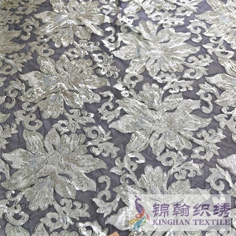 KHSF1020 3+5mm Gold Large Flower Sequins Fabric