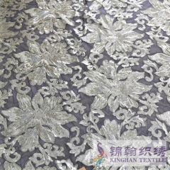 KHSF1020 3+5mm Gold Large Flower Sequins Fabric