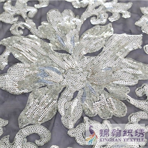 KHSF1020 3+5mm Gold Large Flower Sequins Fabric