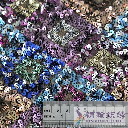 KHSF1044 3mm+5mm Muticolor Diamond Fluffy Sequins Fabric