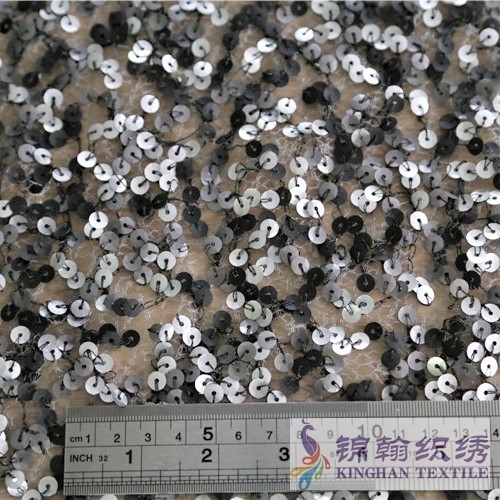 KHSF1037 3mm Black Silver irregular pattern Sequins Fabric