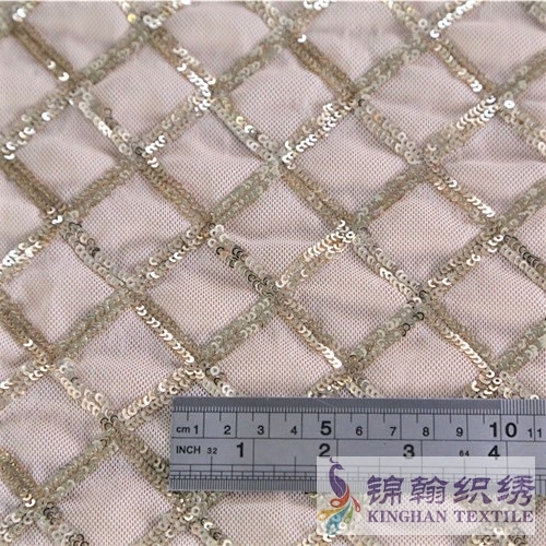 KHSF1032 3mm Gold Diamond Shape Sequins Fabric