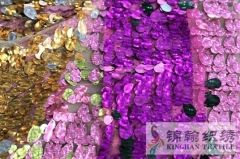 KHSF2007 15mm Pink Green Double Sided Drop shape Square Sequins Fabric