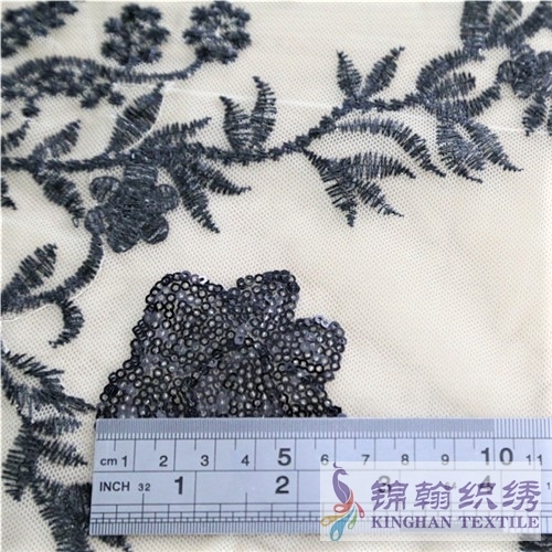 KHSF1046 3mm Black Plum Blossom Sequins Fabric