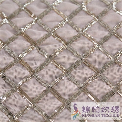 KHSF1032 3mm Gold Diamond Shape Sequins Fabric