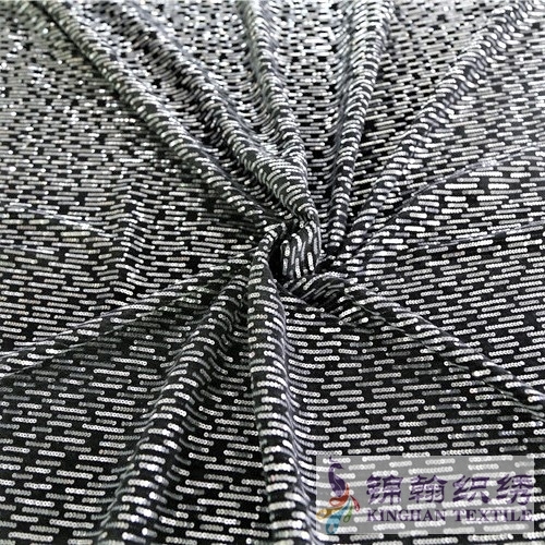 KHSF1043K 3mm Silver Overlap Sequins Fabric Embroidered on Flannel