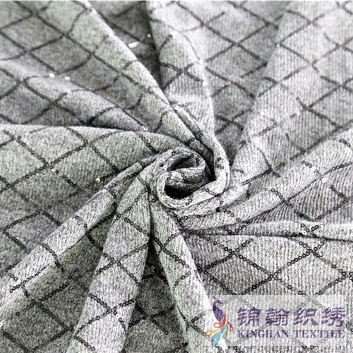 KHSF1028K 3mm Black Diamond Shape Sequins Embroidered on Knitted Fabric
