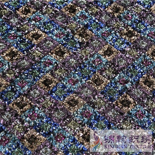 KHSF1044 3mm+5mm Muticolor Diamond Fluffy Sequins Fabric