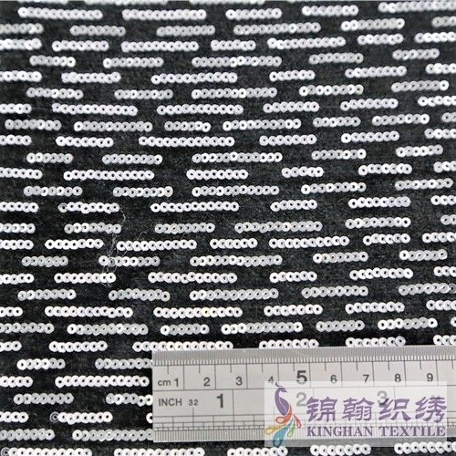 KHSF1043K 3mm Silver Overlap Sequins Fabric Embroidered on Flannel