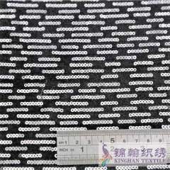 KHSF1043K 3mm Silver Overlap Sequins Fabric Embroidered on Flannel