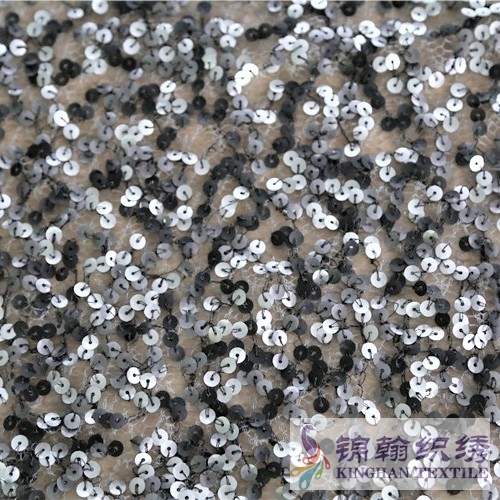KHSF1037 3mm Black Silver irregular pattern Sequins Fabric