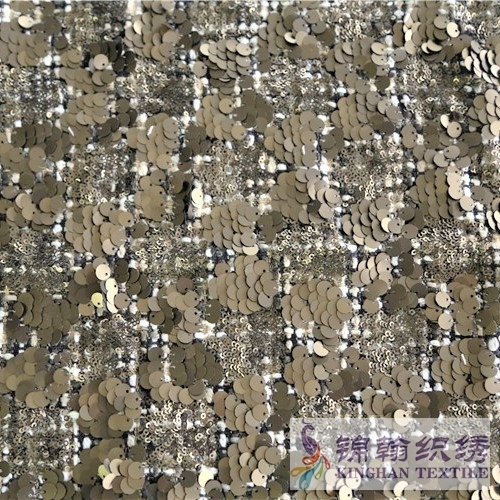 KHSF1039 3mm+9mm Matte Gold Sequins Fabric