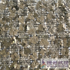 KHSF1039 3mm+9mm Matte Gold Sequins Fabric