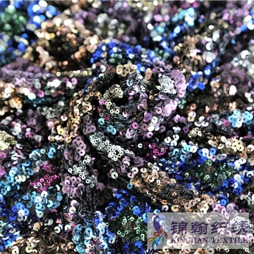 KHSF1044 3mm+5mm Muticolor Diamond Fluffy Sequins Fabric