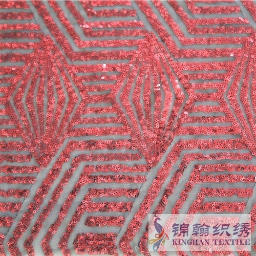 KHSF1036 3mm Red Geometric Sequins Fabric