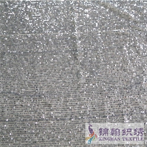 KHSF1029 3mm Silver Sequins Embroidered on 4 Way Stretch Fabric