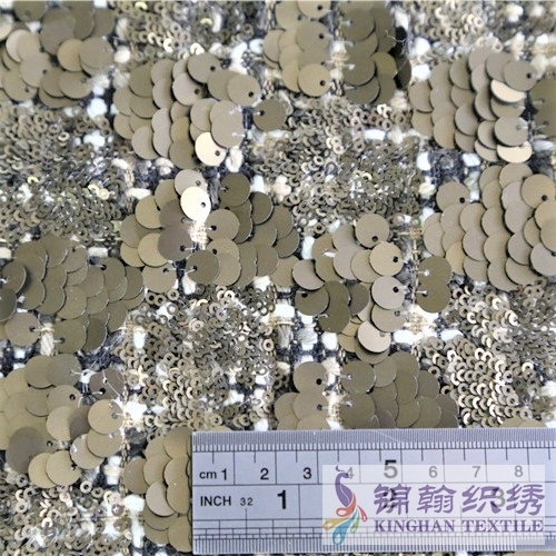 KHSF1039 3mm+9mm Matte Gold Sequins Fabric