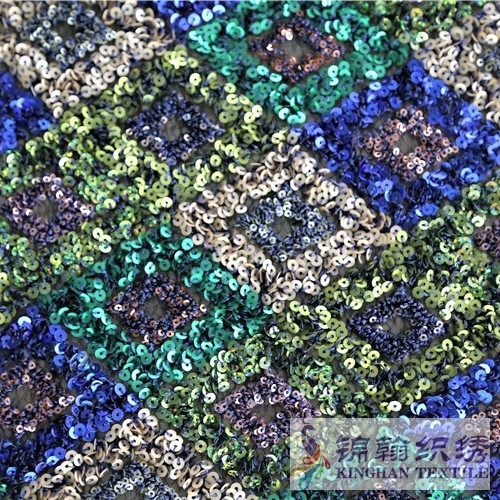 KHSF1038 3mm+5mm Muticolor Diamond Fluffy Sequins Fabric