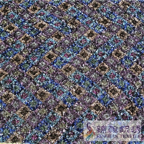 KHSF1044 3mm+5mm Muticolor Diamond Fluffy Sequins Fabric