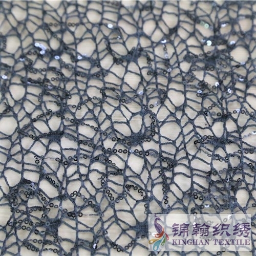 KHSF1041 3mm Black Fishnet Sequins Fabric
