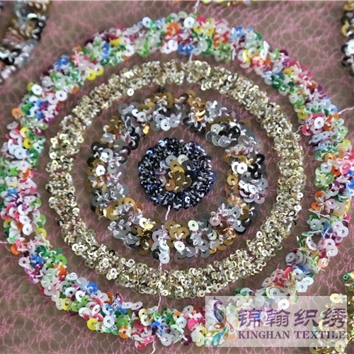 KHSF1035 3mm+5mm Muticolor Round Fluffy Sequins Fabric
