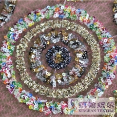 KHSF1035 3mm+5mm Muticolor Round Fluffy Sequins Fabric